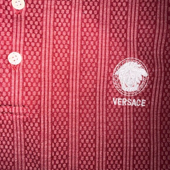 Versace Jeans Couture-Style Polo Shirt – Burgundy Textured Knit, Medusa Embroide - Picture 7 of 7